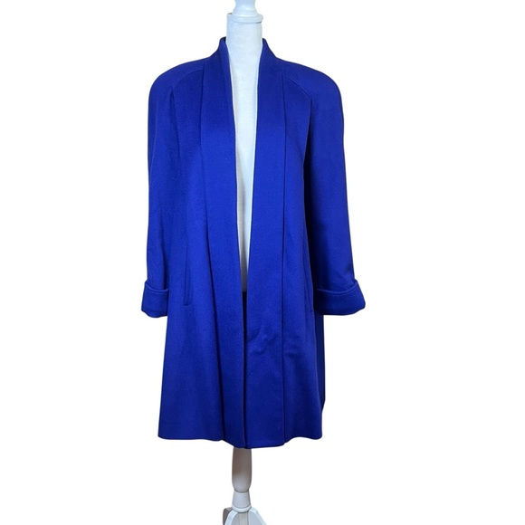 Ashley Scott Jackets & Blazers - VTG Ashley Scott Wool Blend Coat Open Front Trench USA Made Blue Women’s Size XL